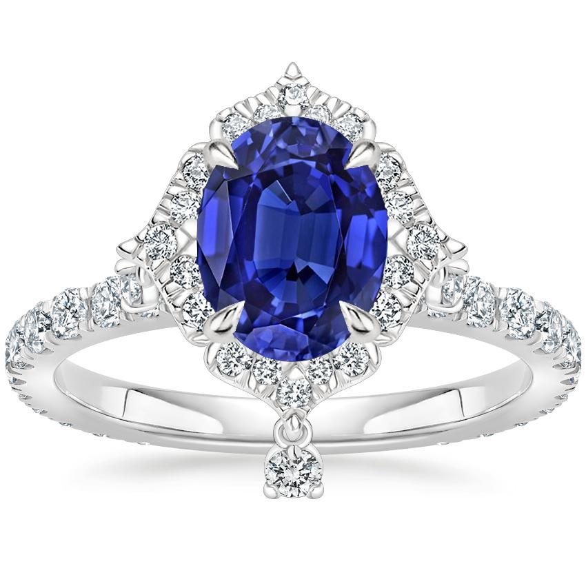 Srilanka Sapphire Halo Pear Cut Diamond Ring 6 Carats Pyramid Style