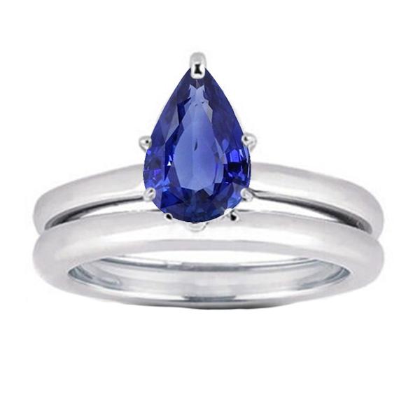 Srilanka Sapphire Solitaire Pear Wedding Ring Set 2 Carats