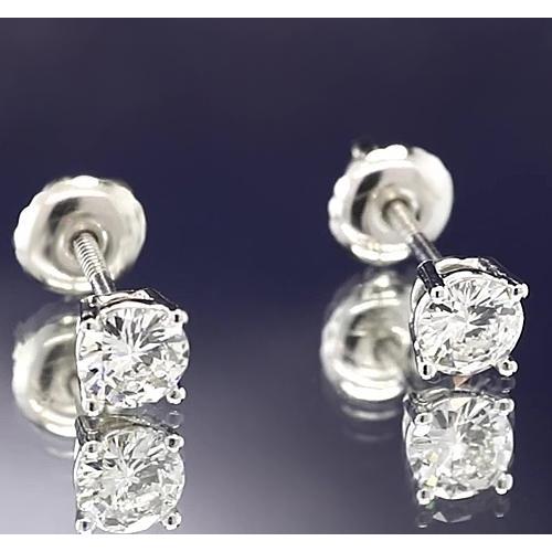 Stud Earrings 2 Carats Round Diamond Jewelry White Gold 14K
