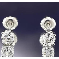 Stud Earrings 2 Carats Round Diamond Jewelry White Gold 14K