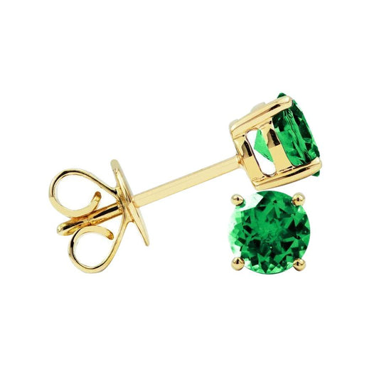 Studs Earrings 14K Yellow Gold Round Cut 5 Carats Green Emerald