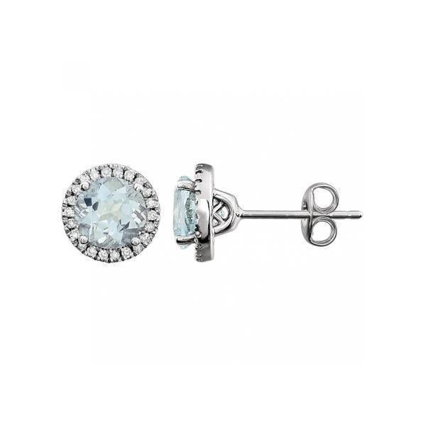 Studs Earrings 4.80 Carats Halo Round Cut Aquamarine And Diamonds