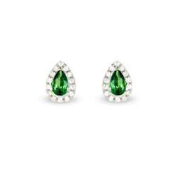 Studs Earrings Halo 14K White Green Emerald With Natural Earth Mined Diamonds 5 Carats