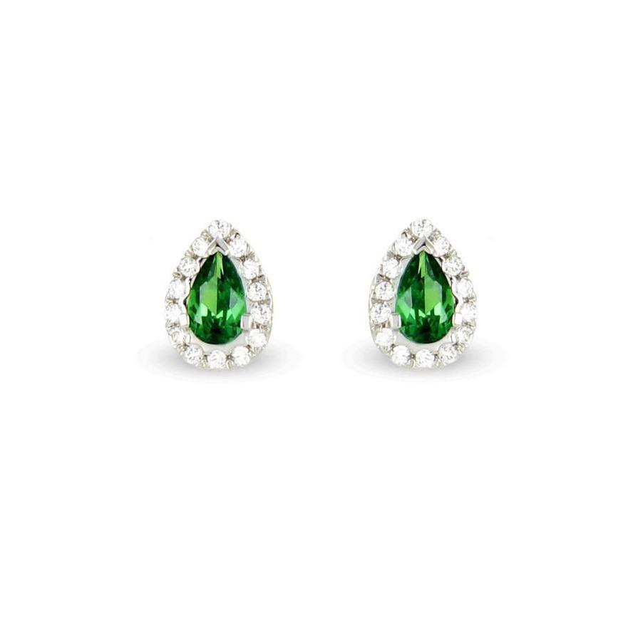 Studs Earrings Halo 14K White Green Emerald With Diamonds 5 Carats