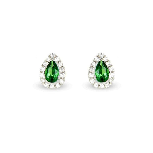 Studs Earrings Halo 14K White Green Emerald With Diamonds 5 Carats
