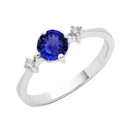 Tanzanite AAA Round Natural Earth Mined Diamonds Women Fancy Ring White Gold 0.75 Carats