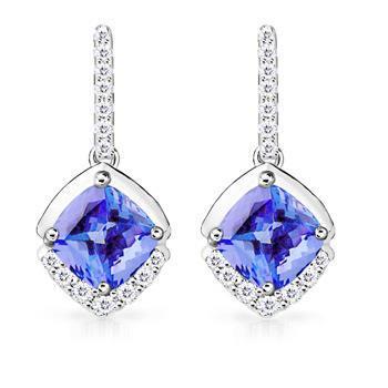 Tanzanite And Diamond Ladies Dangle Earrings 4.60 Ct White Gold 14K