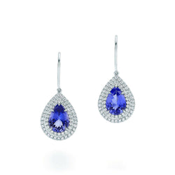 Tanzanite And Natural Earth Mined Diamonds 6.16 Carats Lady Dangle Earrings 14K White Gold