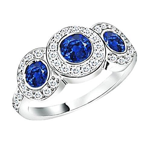 Tanzanite And Round Diamonds 4.50 Carat Ring 3-Stone Style Gold 14K
