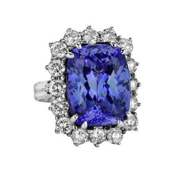 Tanzanite Cushion And Round Diamonds 6.50 Carat Halo Ring Gemstone