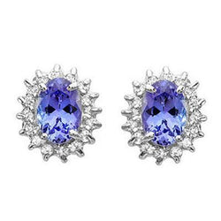 Tanzanite & Diamond Ladies Halo Stud Earrings 4.80 Ct. White Gold 14K