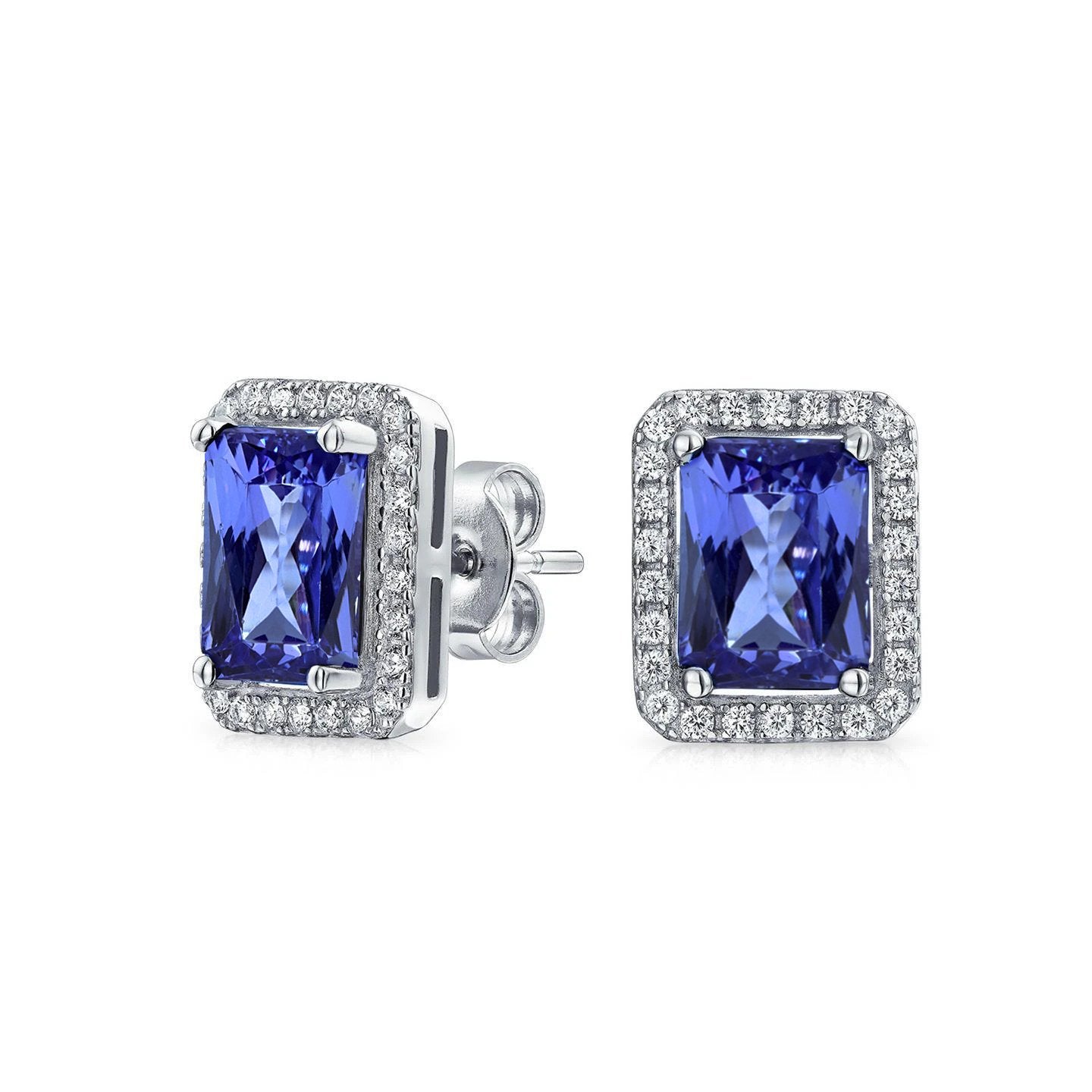 Tanzanite & Diamonds 4.02 Carats Pave Stud Earrings 14K White Gold