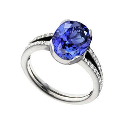 Tanzanite Oval And Round Diamonds 3.75 Carat Gemstone Ring Jewelry