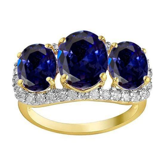 Tanzanite Oval And Round Diamonds 6 Carat Anniversary Ring Jewelry