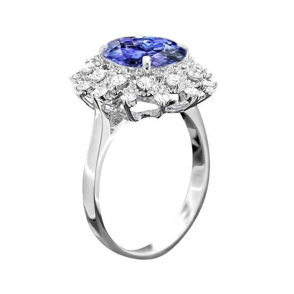 Tanzanite Round Diamond 3.75 Carat Ring White Gold 14K