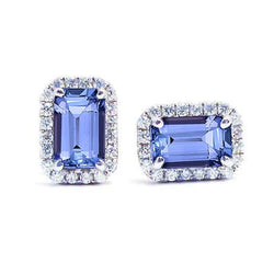 Tanzanite With Natural Earth Mined Diamond 5.50 Carats Stud Earrings Halo Jewellery New