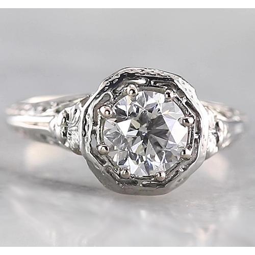 Tapered Shank Style Round Diamond Ring White Gold 14K 1 Carat