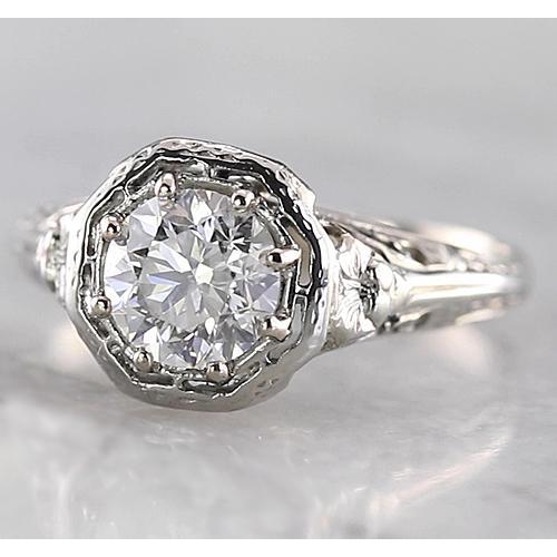 Tapered Shank Style Round Diamond Ring White Gold 14K 1 Carat
