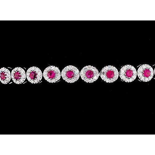 Tennis Bracelet 12 Carats Prong Set Pink Sapphire White Gold 14K