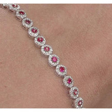 Tennis Bracelet 12 Carats Prong Set Pink Sapphire White Gold 14K