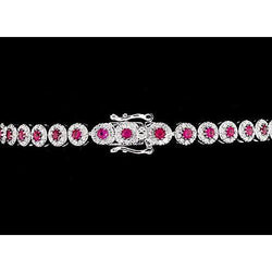 Tennis Bracelet 12 Carats Prong Set Pink Sapphire White Gold 14K