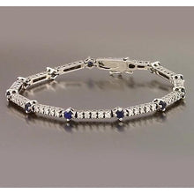 Tennis Bracelet Blue Sapphire & Diamond 8.40 Carats White Gold 14K