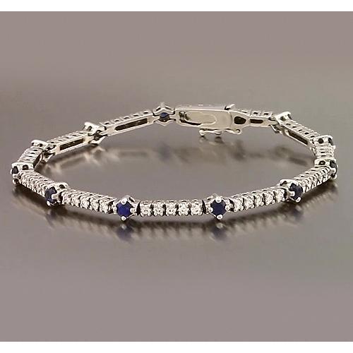 Tennis Bracelet Blue Sapphire & Diamond 8.40 Carats White Gold 14K