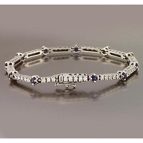 Tennis Bracelet Blue Sapphire & Diamond 8.40 Carats White Gold 14K