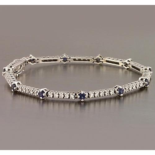 Tennis Bracelet Blue Sapphire & Diamond 8.40 Carats White Gold 14K