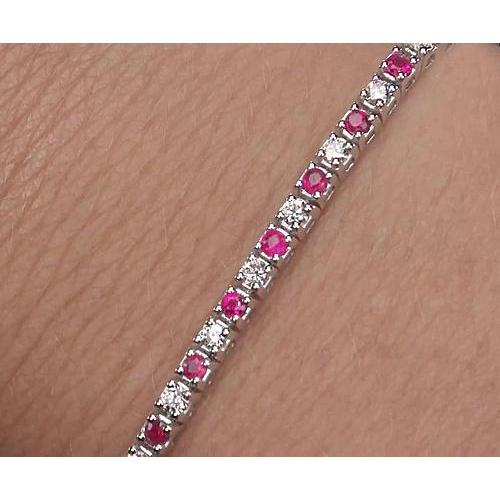 Tennis Bracelet Diamond Pink Sapphire Prong Set 4 Carats White Gold