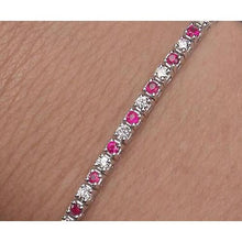 Tennis Bracelet Diamond Pink Sapphire Prong Set 4 Carats White Gold