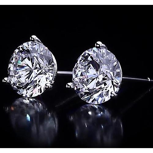 Three Prong Stud Earring Round Diamond 2.50 Carats Jewelry