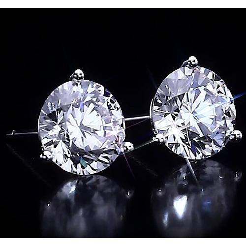 Three Prong Stud Earring Round Diamond 2.50 Carats Jewelry