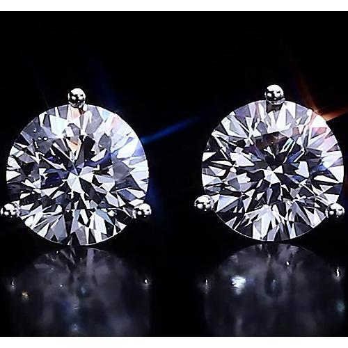 Three Prong Stud Earring Round Diamond 2.50 Carats Jewelry