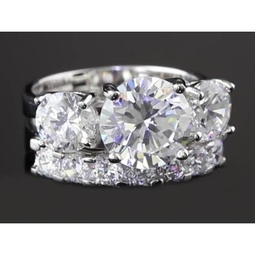 Three-Stone 5 Carats Round Anniversary Ring Set White Gold 14K
