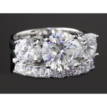 Three-Stone 5 Carats Round Anniversary Ring Set White Gold 14K