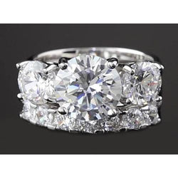Three-Stone 5 Carats Round Anniversary Ring Set White Gold 14K Natural Earth Mined Diamond