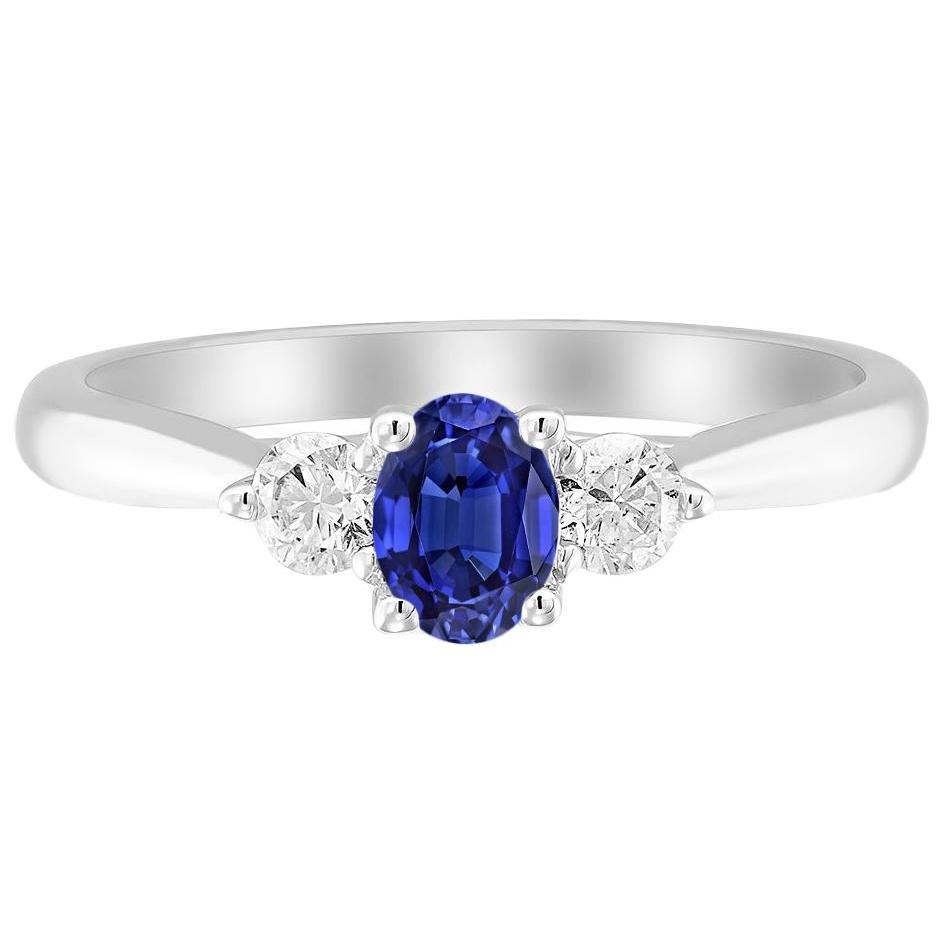 Three Stone Anniversary Ring Oval Deep Blue Sapphire 3.50 Carats