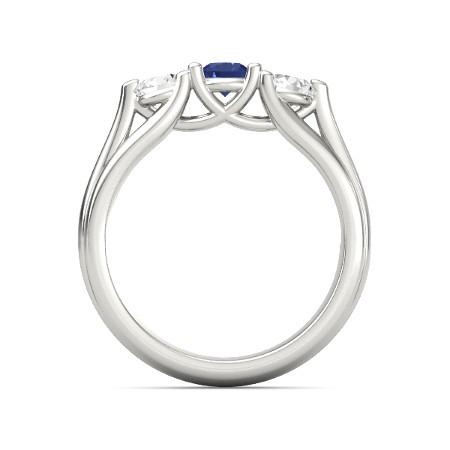 Three Stone Blue Sapphire And Diamond Ring 1 Carat White Gold 14K