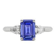 Three Stone Blue Sapphire Jewelry Ring Pear Diamonds 3.50 Carats