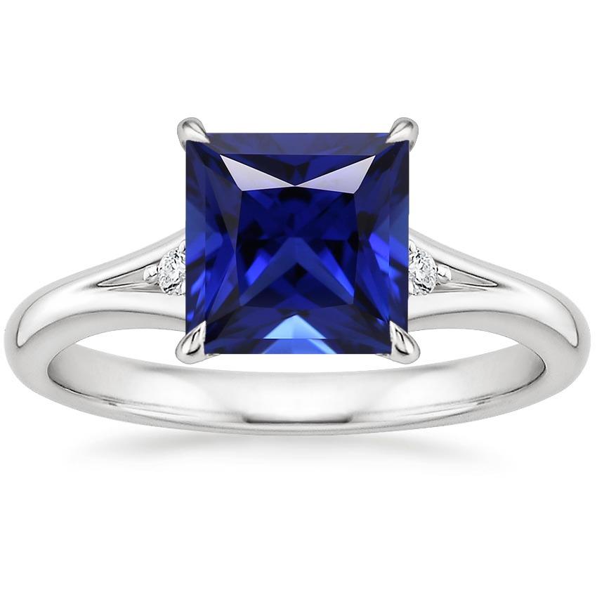Three Stone Blue Sapphire and Diamond 5.25 Carat Princess
