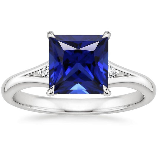 Three Stone Blue Sapphire and Diamond 5.25 Carat Princess