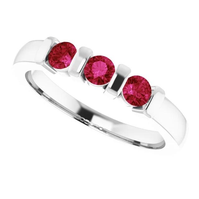 Three Stone Burma Ruby Ring 0.90 Carats Bar Setting Jewelry New