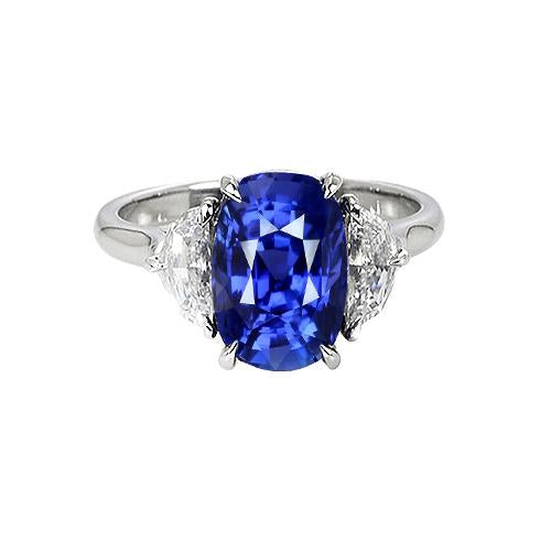 Three Stone Diamond & Blue Sapphire Engagement Ring 8 Carats Gold 14K