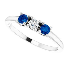 Three Stone Diamond Ring 0.60 Carats Ceylon Blue Sapphire Jewelry New