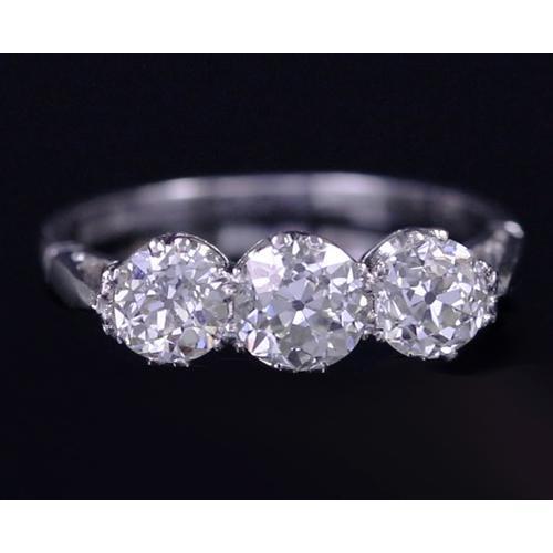 Three-Stone Diamond Ring 1.50 Carats Old Miner Cut Jewelry New