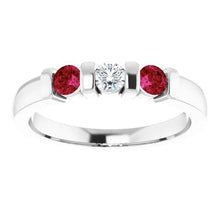 Three Stone Diamond Ruby Ring 0.90 Carats White Gold 14K