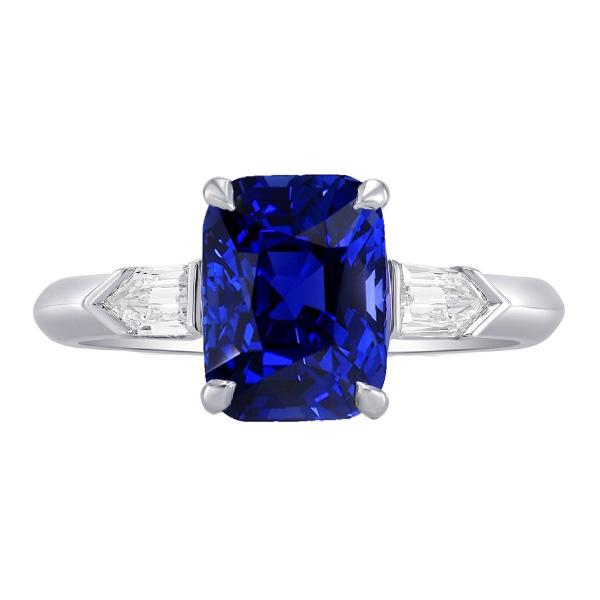 Three Stone Emerald Sapphire Ring 3.50 Carats Tapered Baguette Diamond