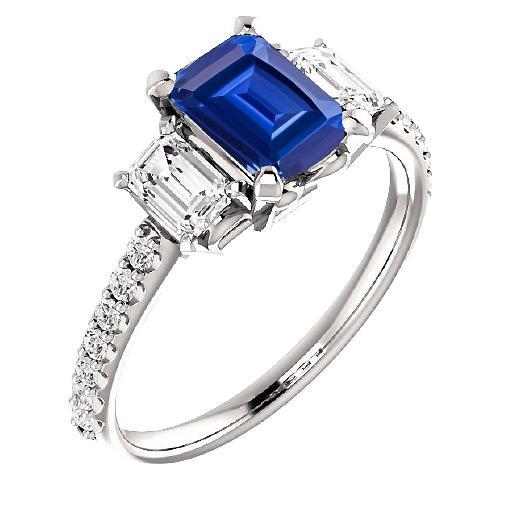 Three Stone Emerald Sapphire Ring With Accented Diamonds 3.50 Carats