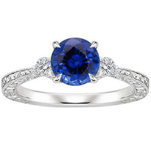 Three Stone Gold Ring Round Ceylon Sapphire & Diamond 2.50 Carats New